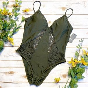 MOSSIMO CROCHET OLIVE GREEN ONE PIECE SWIMSUIT